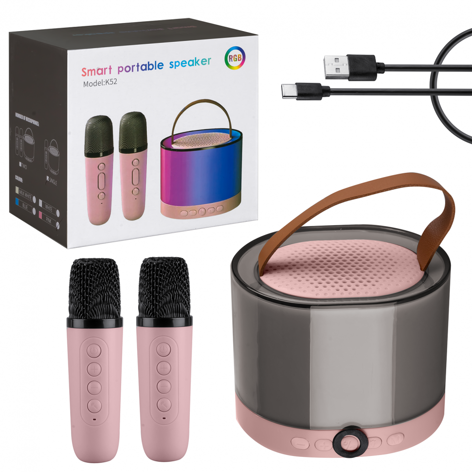 Портативная акустика с 2 микрофонами K52 розовый (40 шт/кор)