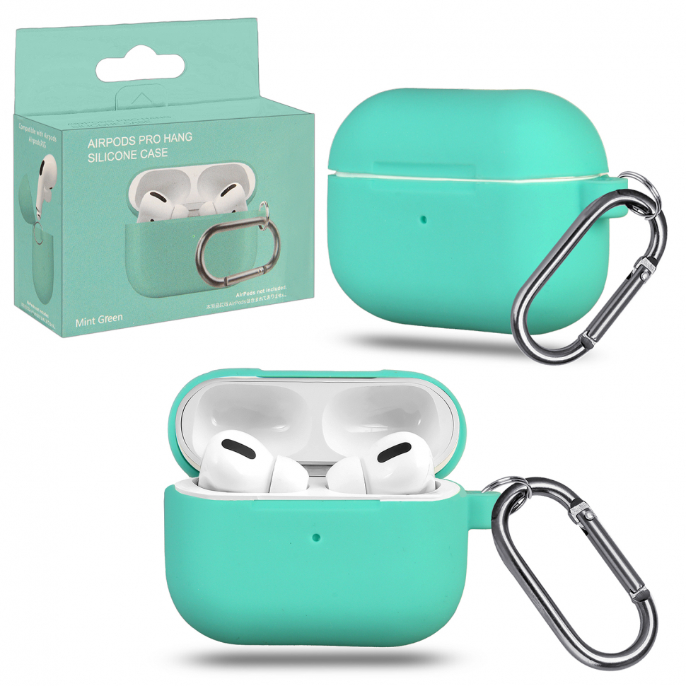 Чехол Airpods Pro Hang Silicon Сase с карабином Mint Green