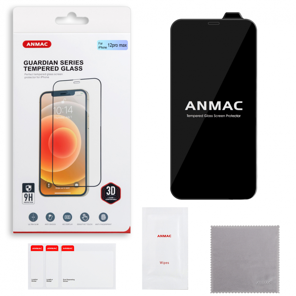 Защитное стекло iPhone 12 Pro Max 3D ANMAC черный Арт.1137390