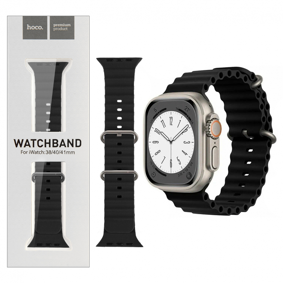 Ремешок для Apple watch 38/40/41mm Watchband WA12 Or. series marine double silicone black HOCO