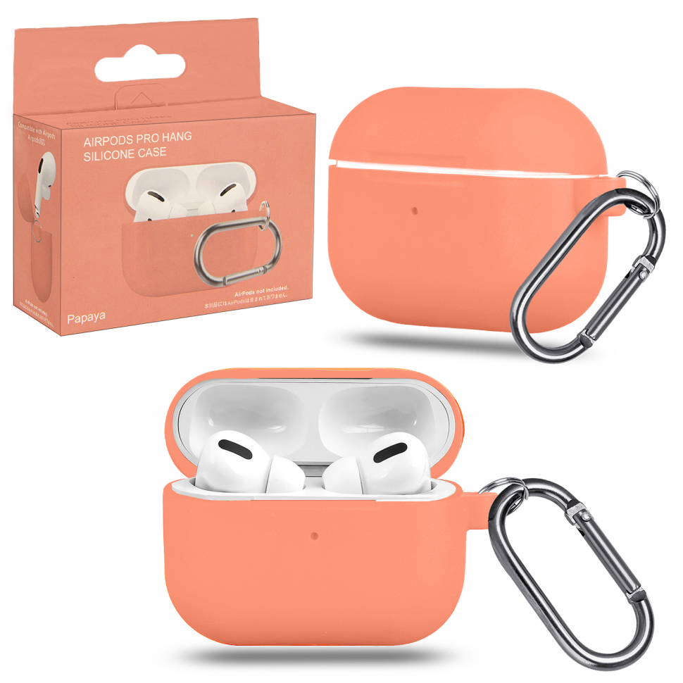 Чехол Airpods Pro Hang Silicon Сase с карабином Papaya