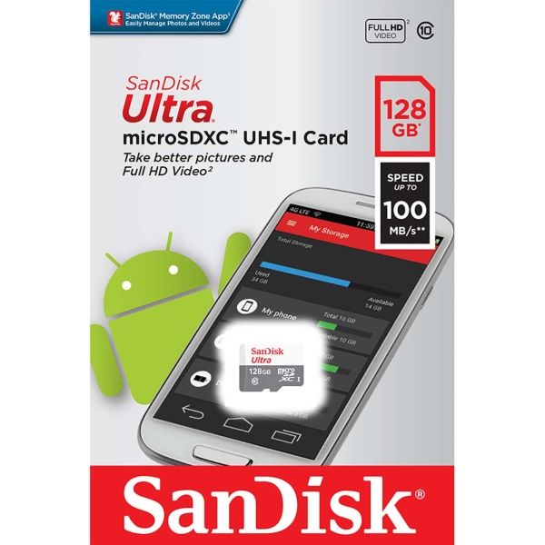 Micro SD 128GB SanDisk Class 10 Ultra Android (100 Mb/s) без адаптера