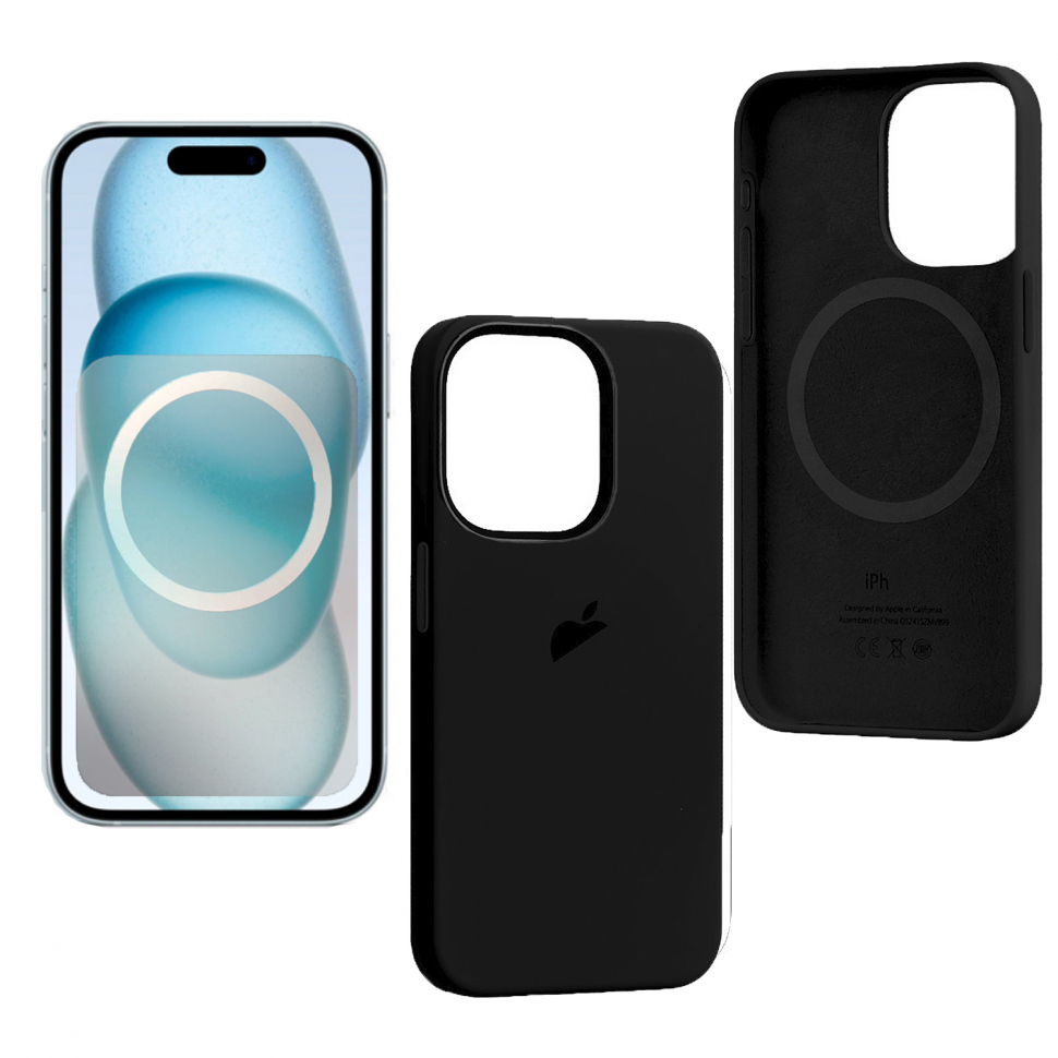 Чехол iPhone 15 Pro Max Silicon Case  (MagSafe + анимация NFC Clear) c LOGO Black