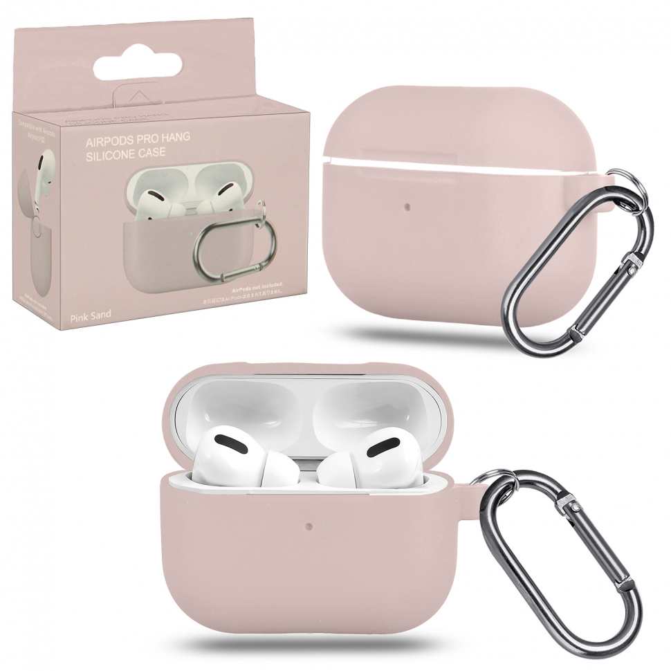 Чехол Airpods Pro Hang Silicon Сase с карабином Pink Sand