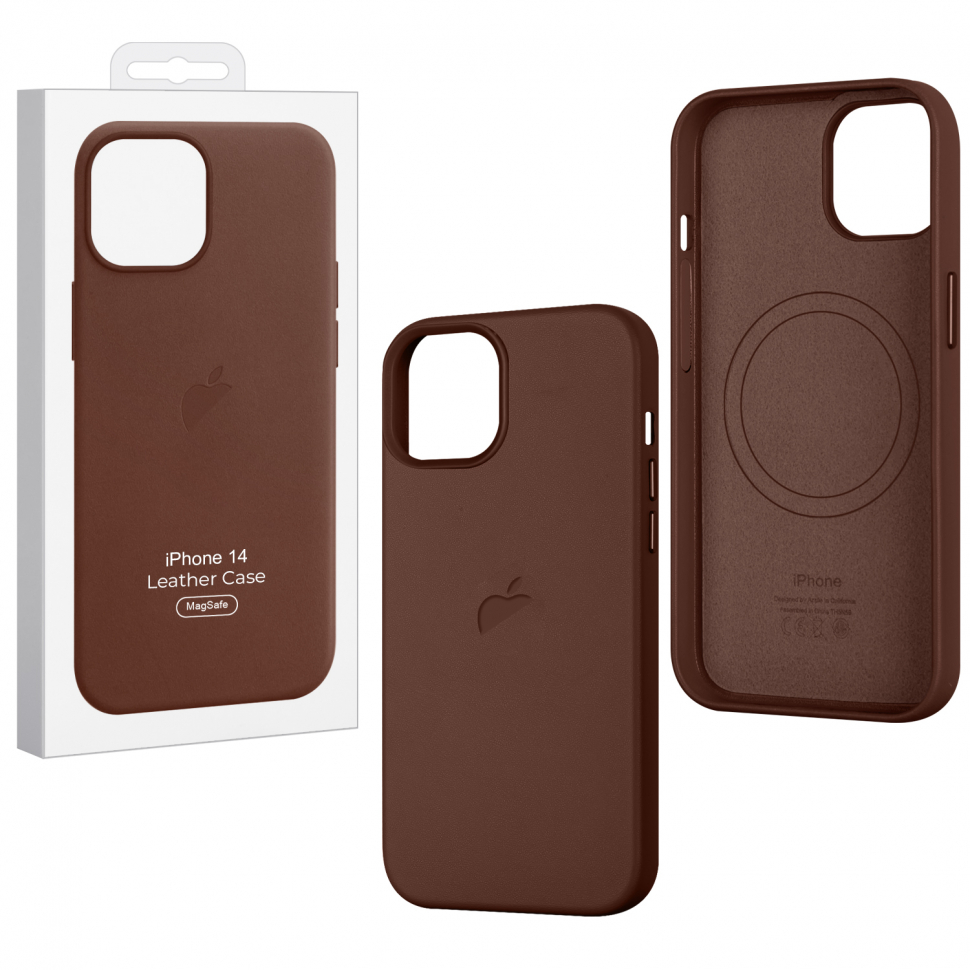 Чехол iPhone 14 Leather Case  Umber (MagSafe) c LOGO