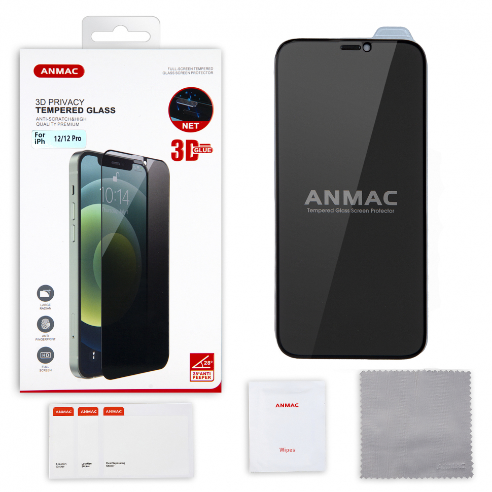 Защитное стекло iPhone 12/12 Pro ANMAC 3D Privacy с сеточкой Арт. 1137257