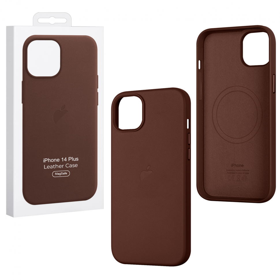 Чехол iPhone 14 Plus Leather Case  Umber (MagSafe) c LOGO