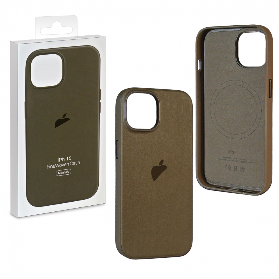 Чехол iPhone 15 Fine Woven Case  Taupe (MagSafe + анимация NFC Clear) c LOGO