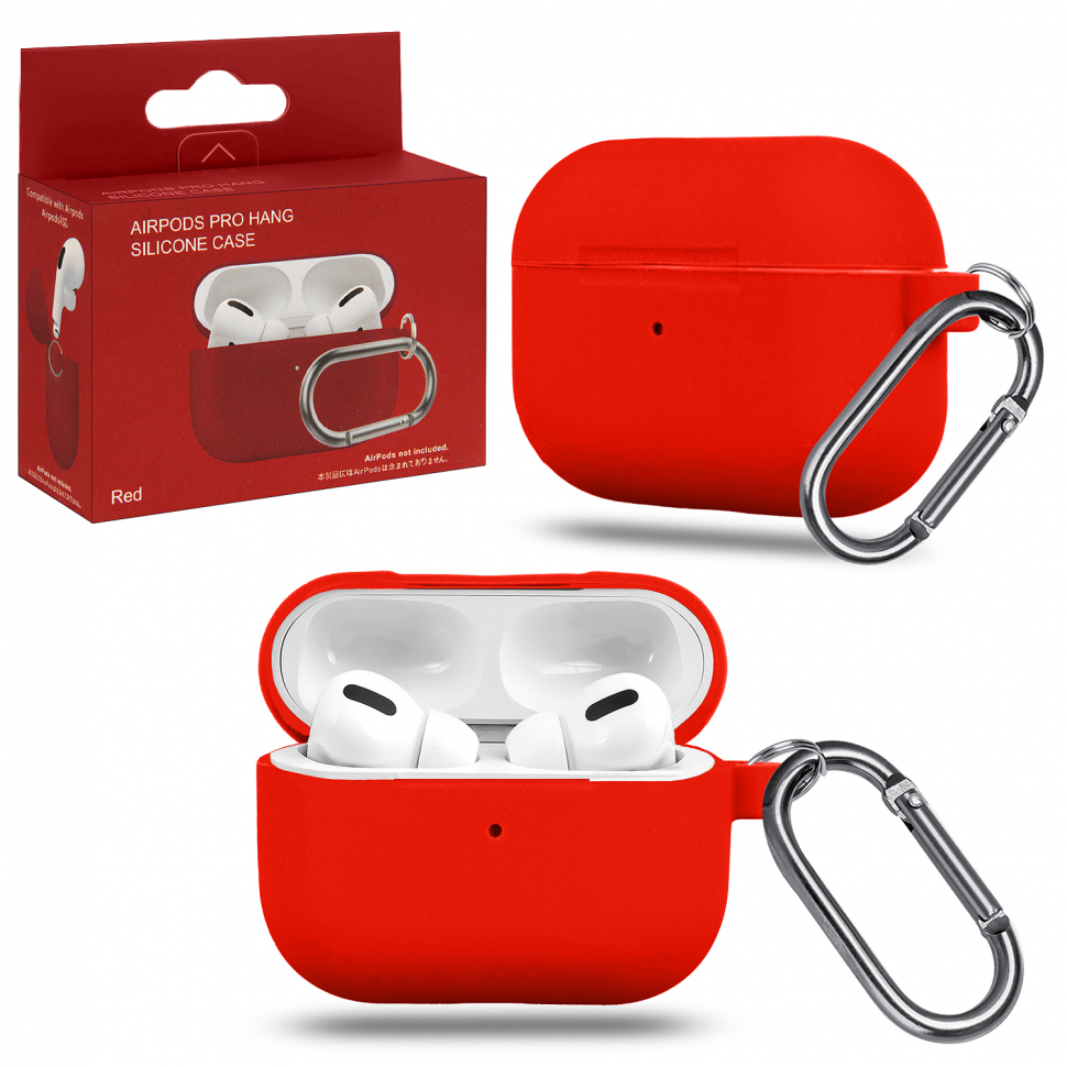 Чехол Airpods Pro Hang Silicon Сase с карабином Red