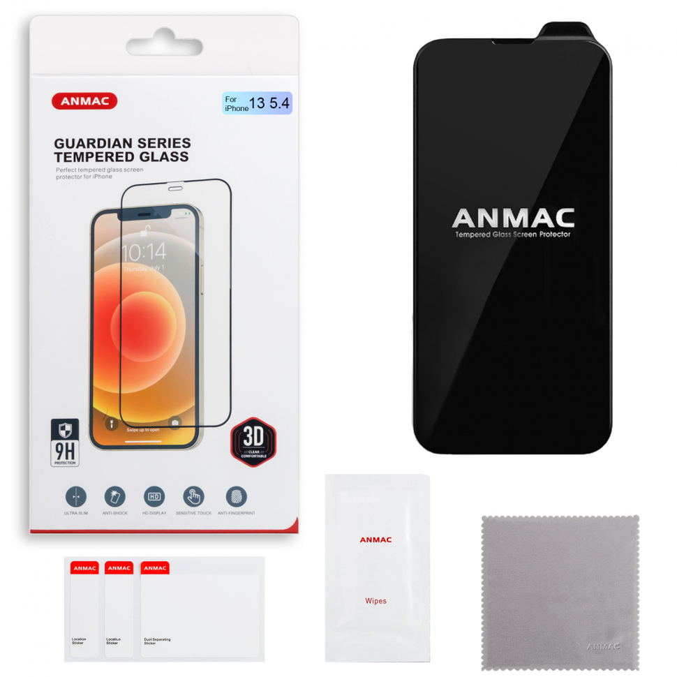Защитное стекло iPhone 13 Mini 3D ANMAC черный Арт. 1137133