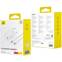Сетевое зарядное устройство с кабелем Type-C-Type-C PD20W GaN P10110900213-01 Baseus белое