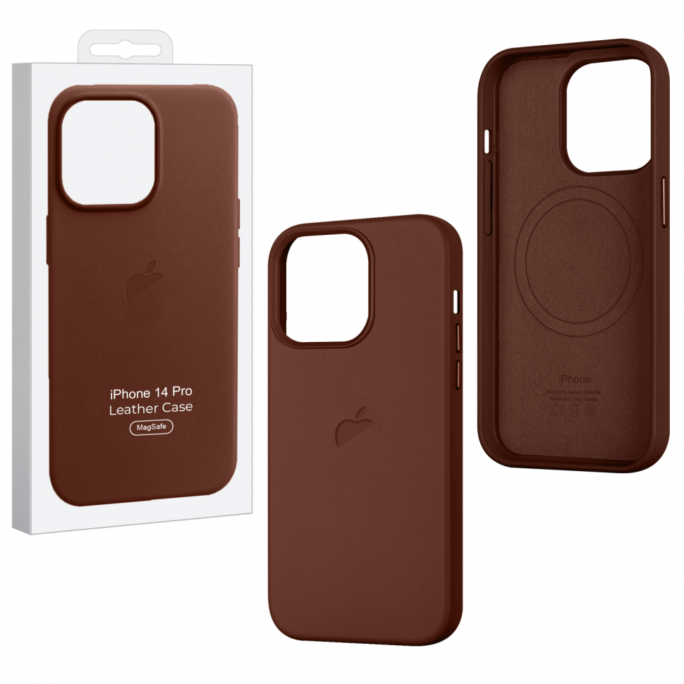 Чехол iPhone 14 Pro Leather Case  Umber (MagSafe) c LOGO
