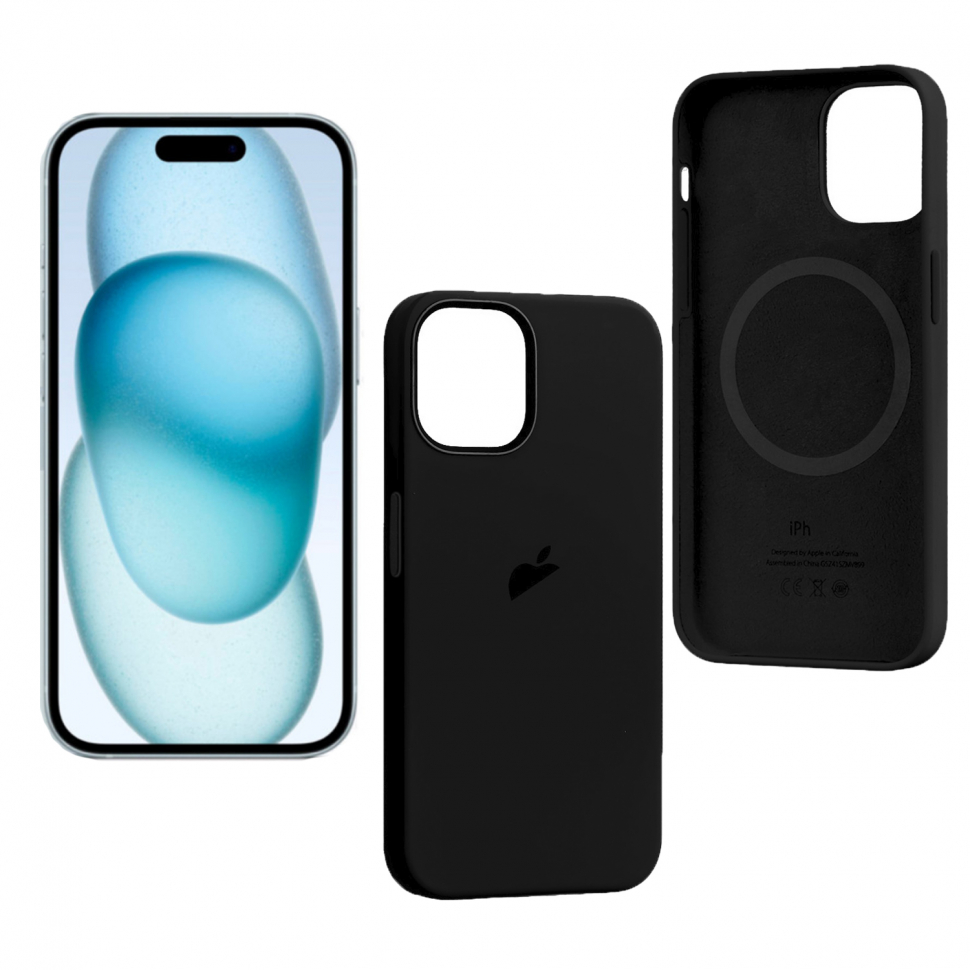Чехол iPhone 15 Plus Silicon Case  (MagSafe + анимация NFC) c LOGO Black