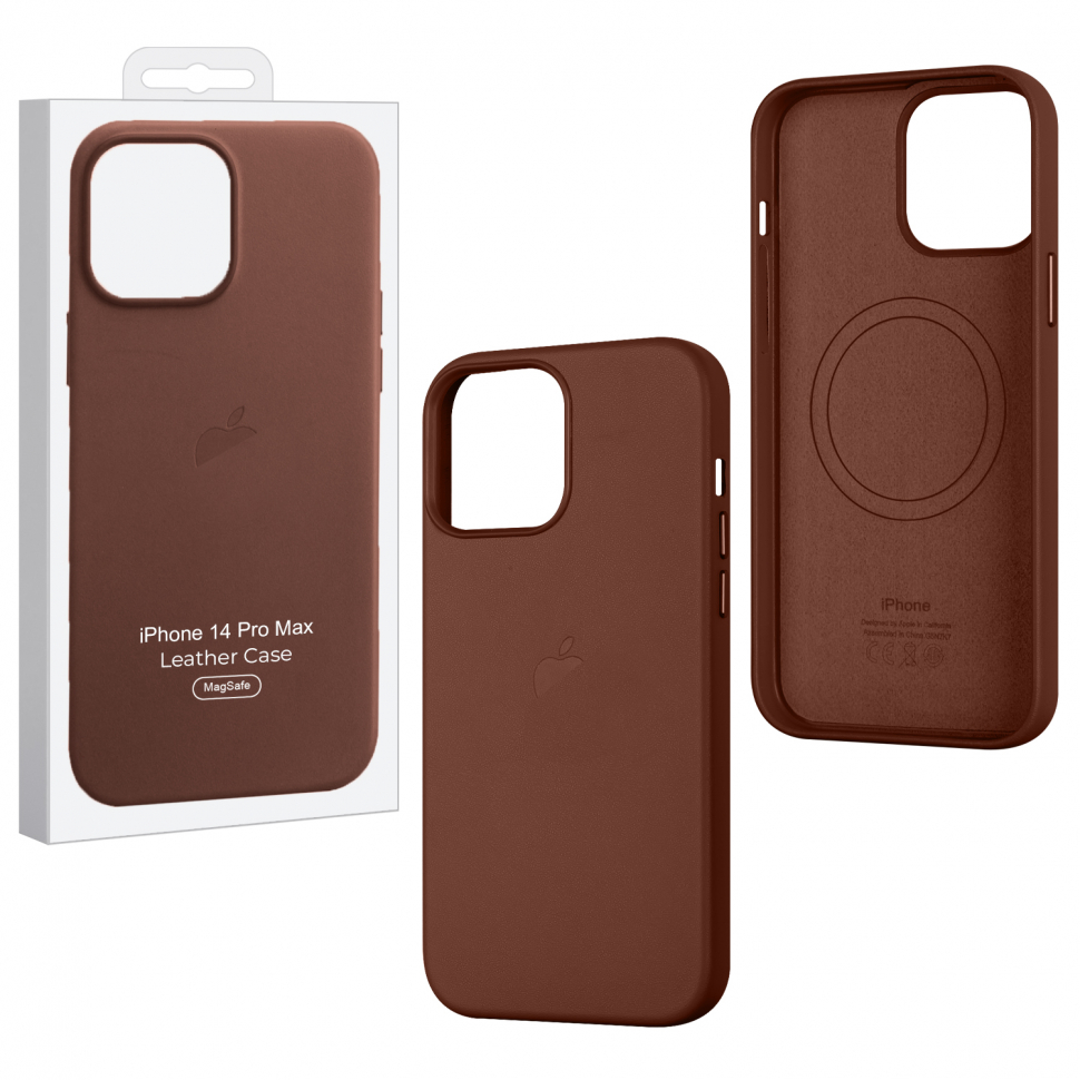Чехол iPhone 14 Pro Max Leather Case  Umber (MagSafe) c LOGO