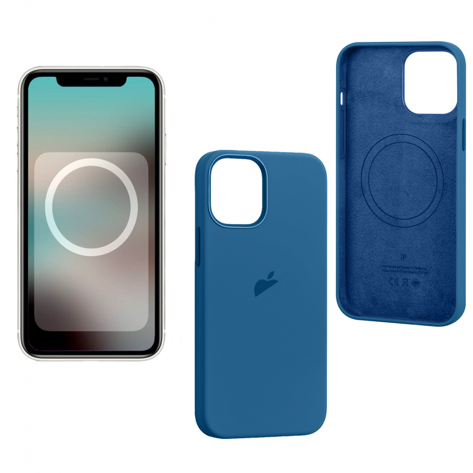 Чехол iPhone 13 Mini Silicon Case  Blue Jay (MagSafe + анимация NFC) c LOGO