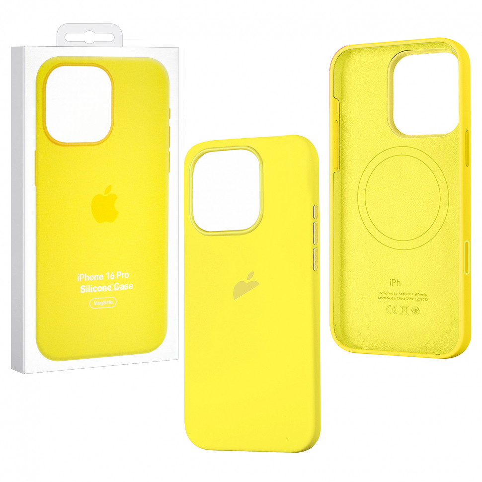 Чехол iPhone 16 Pro Silicon Case  (MagSafe + анимация NFC Clear) c LOGO Warm Yellow