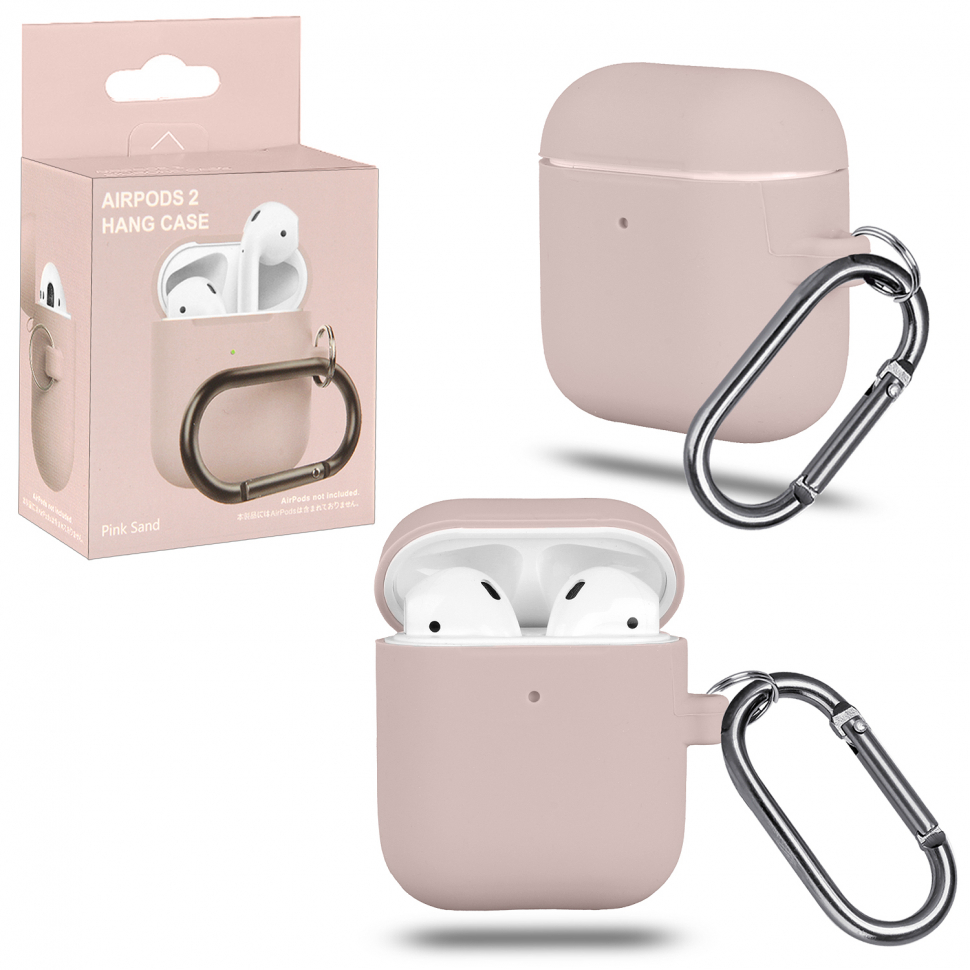 Чехол Airpods 1/2 Hang Silicon Case с карабином Pink sand