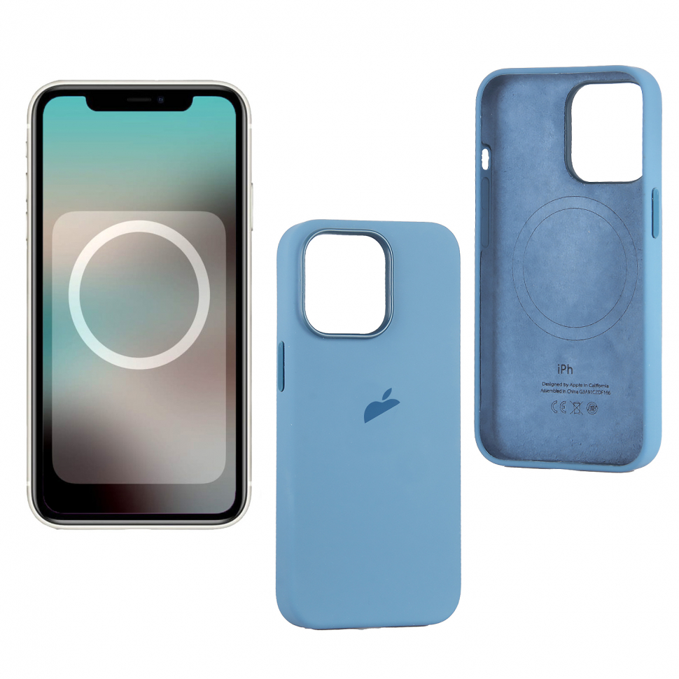 Чехол iPhone 13 Pro Silicon Case  Blue Fog (MagSafe + анимация NFC) c LOGO