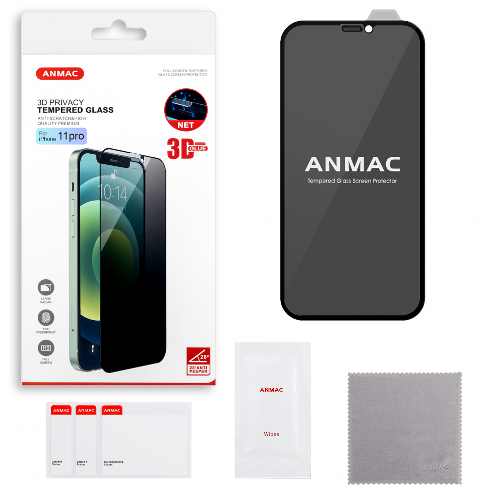 Защитное стекло iPhone 11 Pro ANMAC 3D Privacy с сеточкой Арт. 1137251
