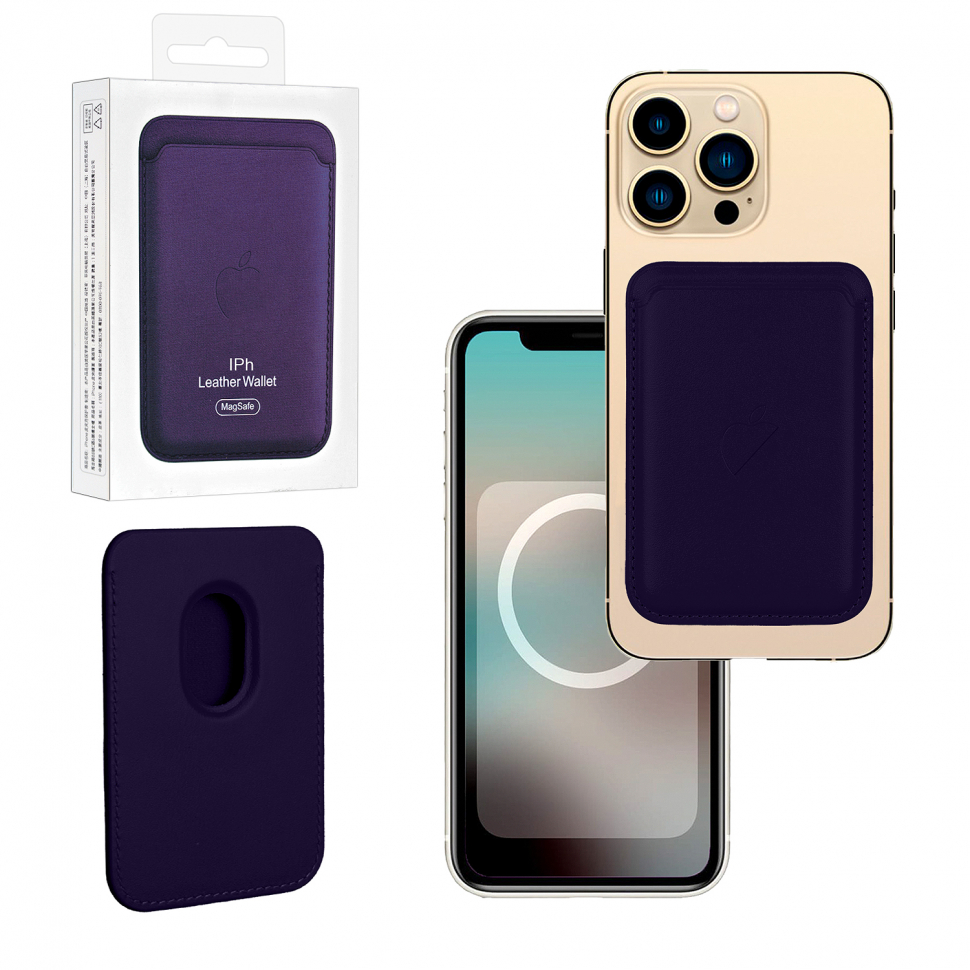 Чехол Leather Wallet Violet iPhone 12 - 15 Pro Max (Анимация NFC Clear) с лого