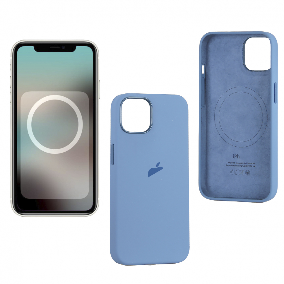 Чехол iPhone 13 Silicon Case  Blue Fog (MagSafe + анимация NFC) c LOGO