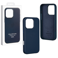 Чехол iPhone 16 Pro Max Leather Case  (MagSafe) c LOGO Blue