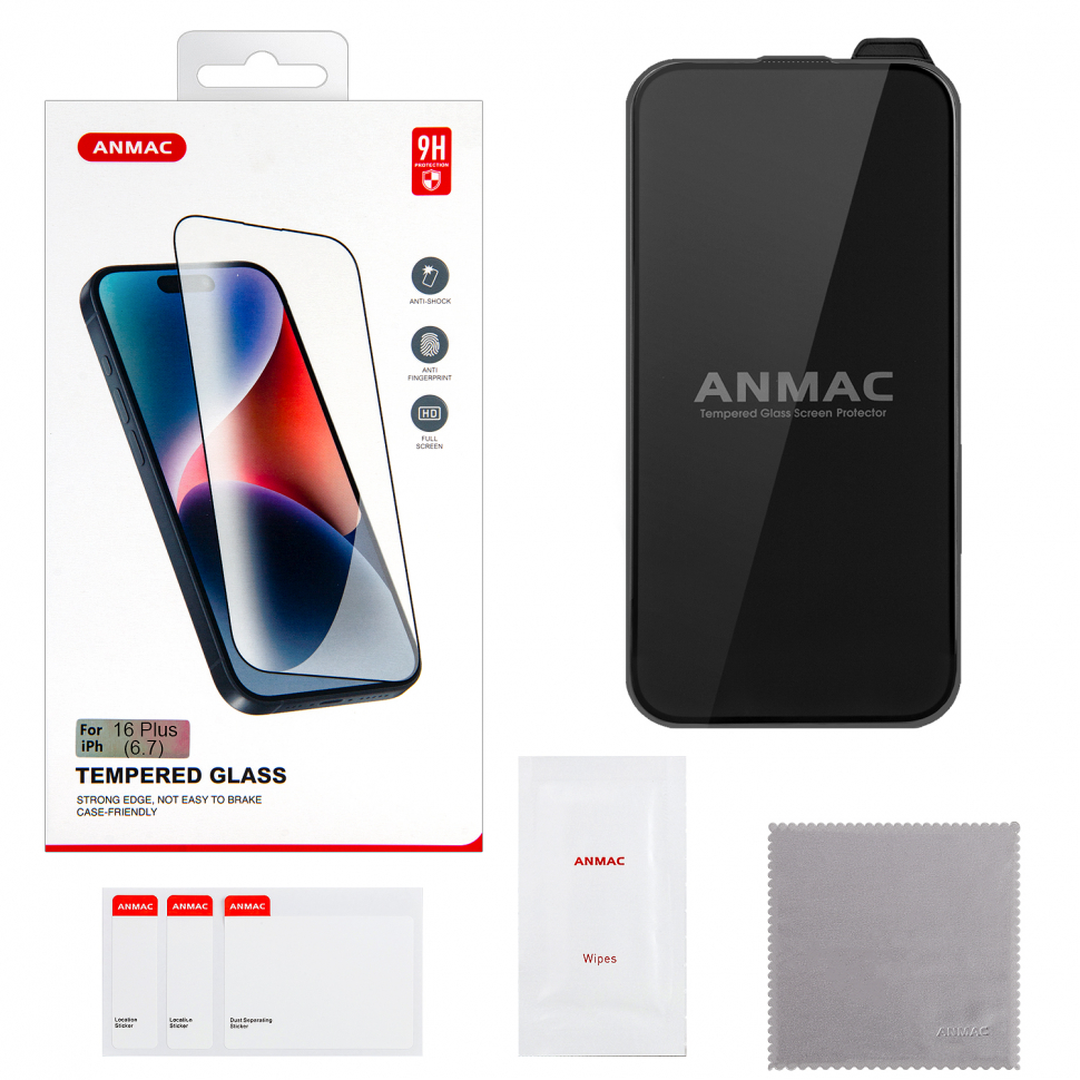 Защитное стекло iPhone 16 Plus (6.7) Full Cover ANMAC черное Арт.1137507