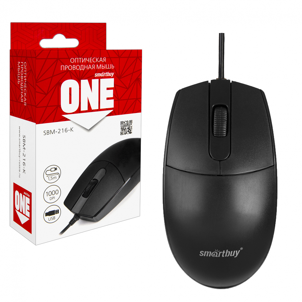 Мышь проводная Smartbuy ONE 216-K черная (SBM-216-K) / 100
