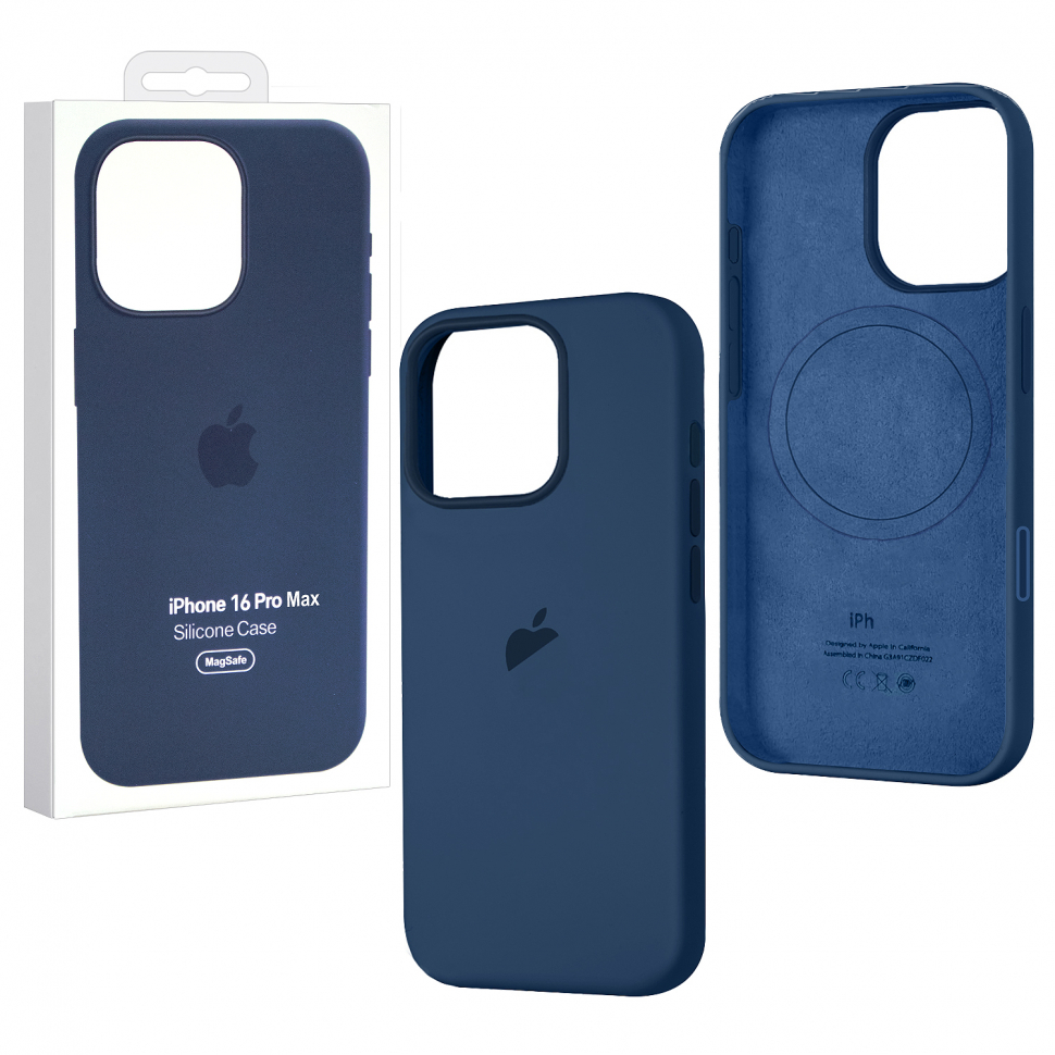 Чехол iPhone 16 Pro Max Silicon Case  (MagSafe + анимация NFC Clear) c LOGO Dark Blue