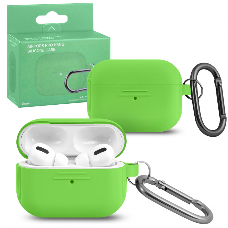 Чехол Airpods Pro Hang Silicon Сase с карабином  LE green