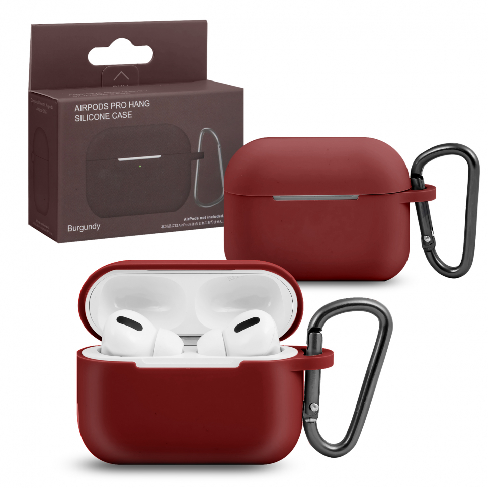 Чехол Airpods Pro Hang Silicon Сase с карабином   SL burgundy