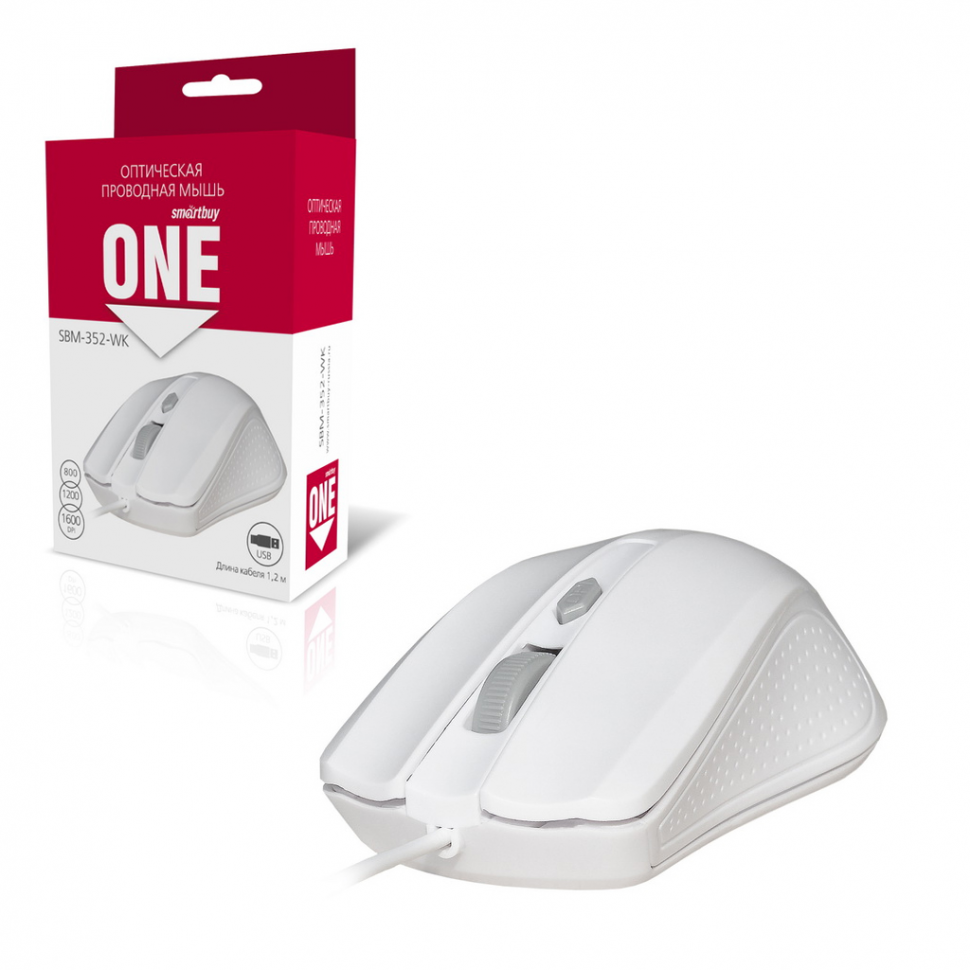 Мышь проводная Smartbuy ONE 352 белая (SBM-352-WK) / 100
