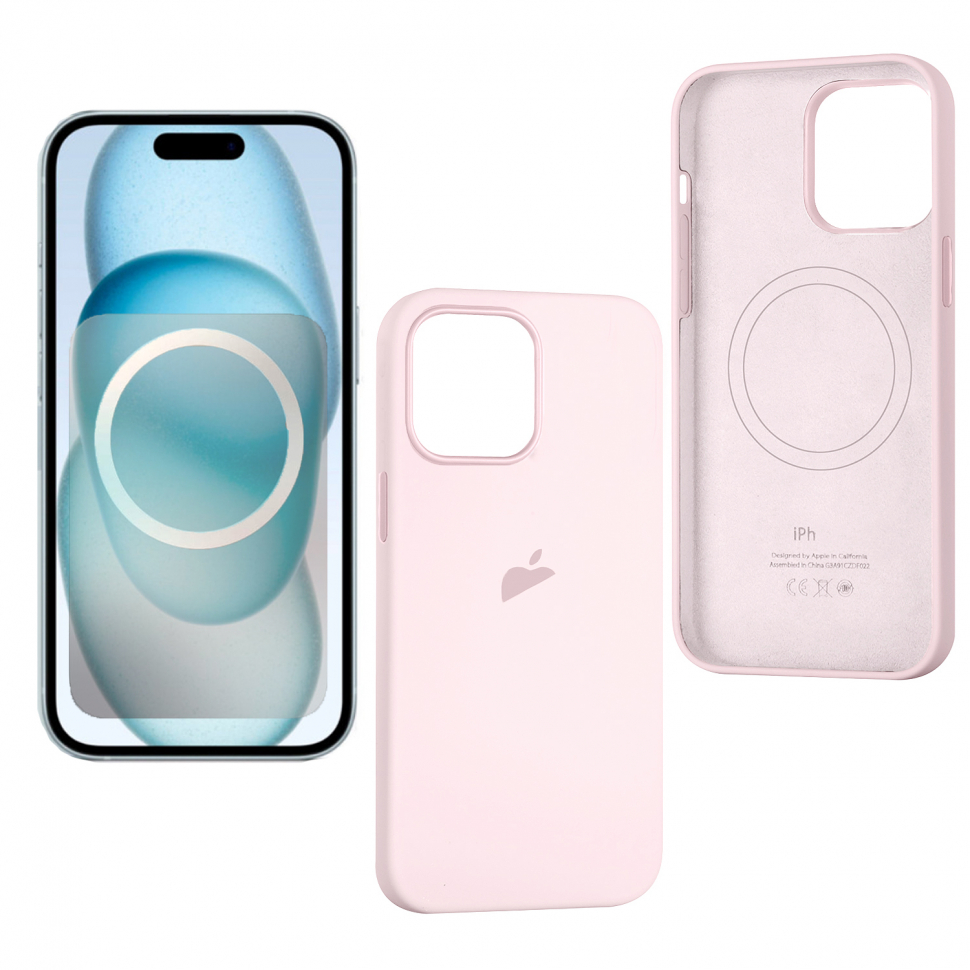 Чехол iPhone 15 Plus Silicon Case  (MagSafe + анимация NFC) c LOGO Ligth Pink