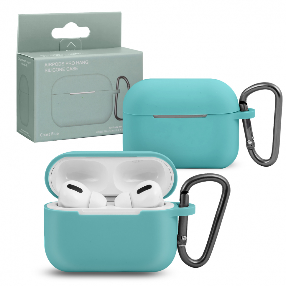 Чехол Airpods Pro Hang Silicon Сase с карабином   SL coast blue