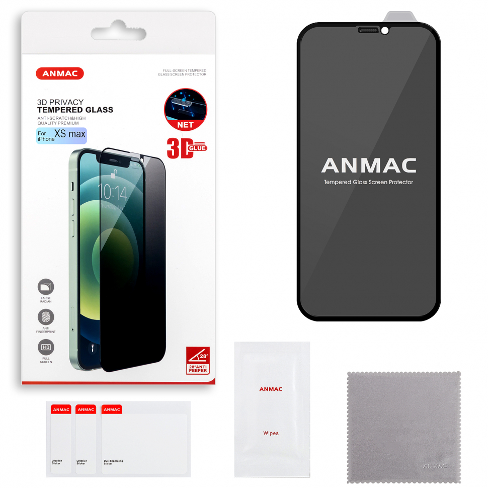 Защитное стекло iPhone XS Max ANMAC 3D Privacy с сеточкой Арт. 1137254