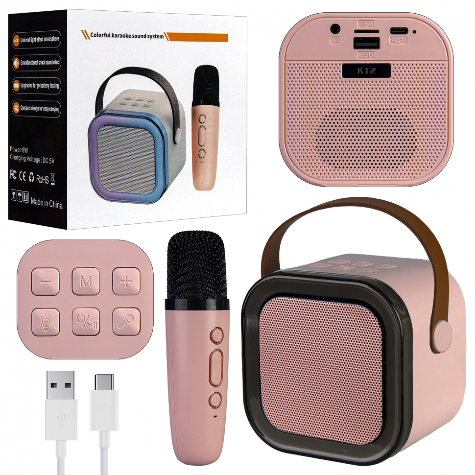 Портативная акустика с микрофоном K12 Розовая (40шт/кор)