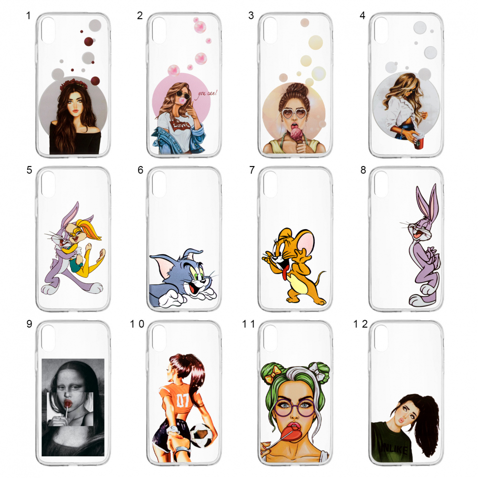 Чехол iPhone XR clear TPU 1.2 mm с принтами в ассортименте
