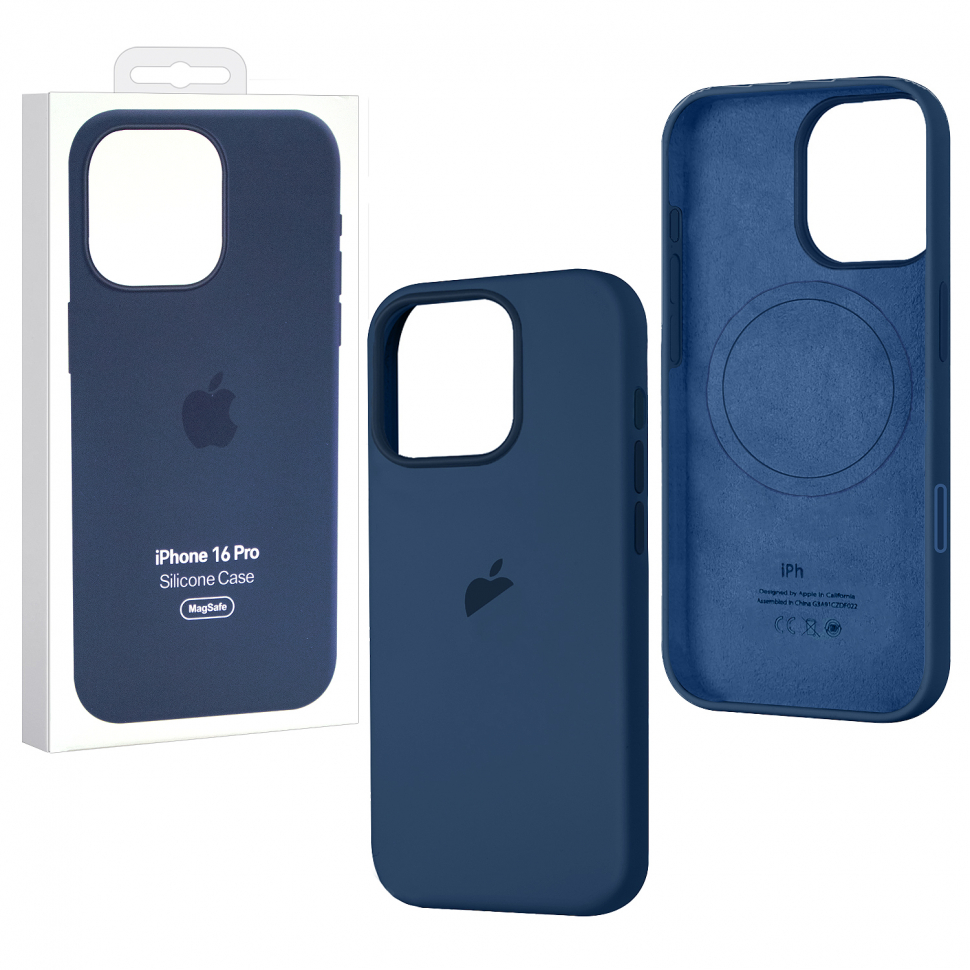 Чехол iPhone 16 Pro Silicon Case  (MagSafe + анимация NFC Clear) c LOGO Dark Blue