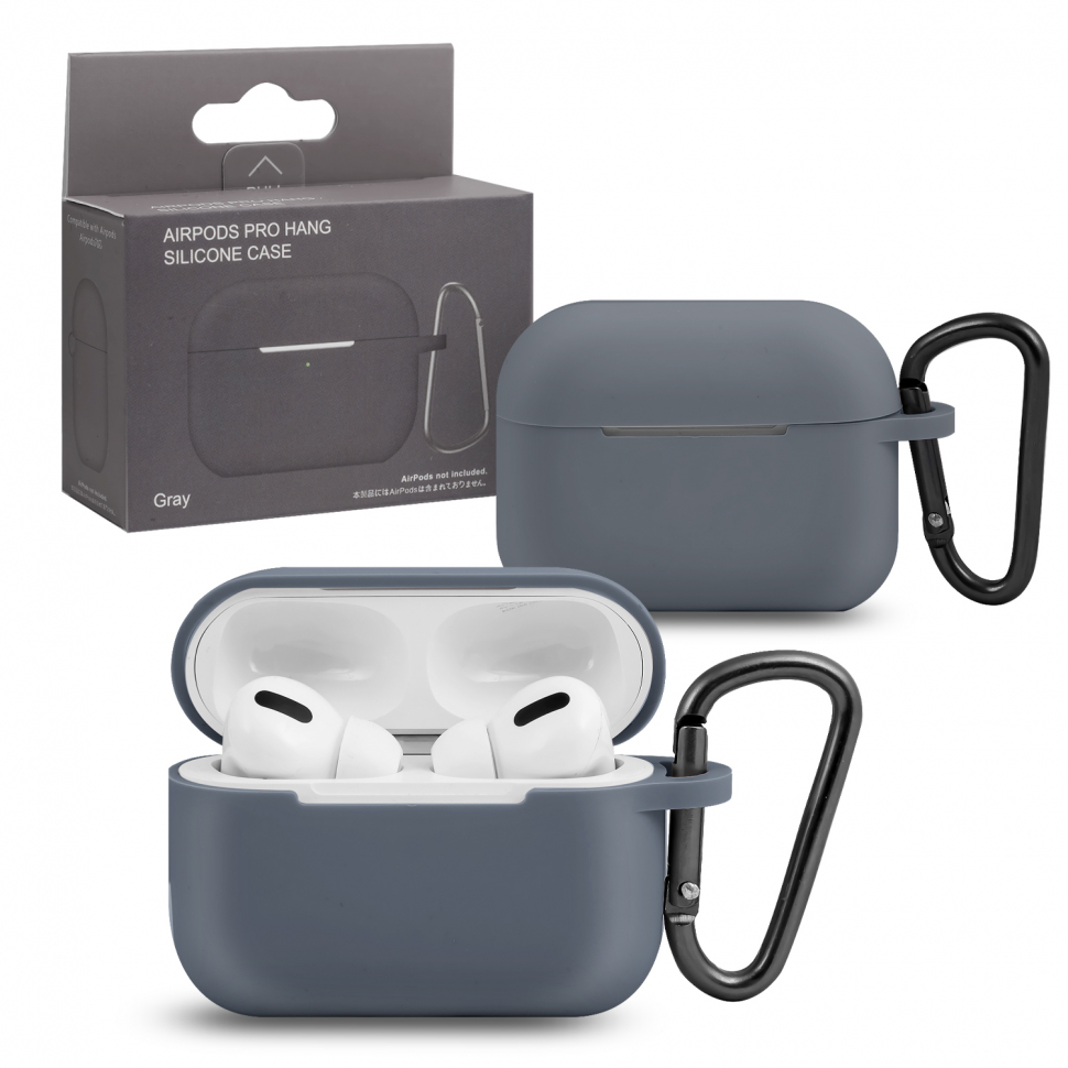 Чехол Airpods Pro Hang Silicon Сase с карабином   SL gray