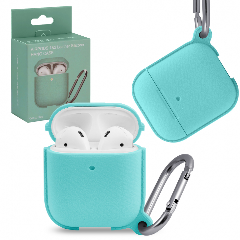 Чехол Airpods 1/2 leather Silicone Coast Blue