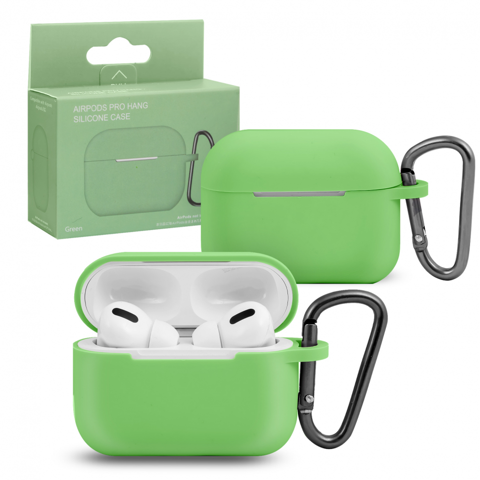 Чехол Airpods Pro Hang Silicon Сase с карабином   SL green