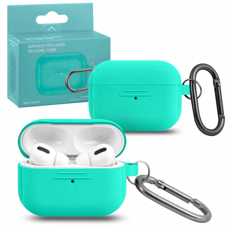 Чехол Airpods Pro Hang Silicon Сase с карабином  LE mint green