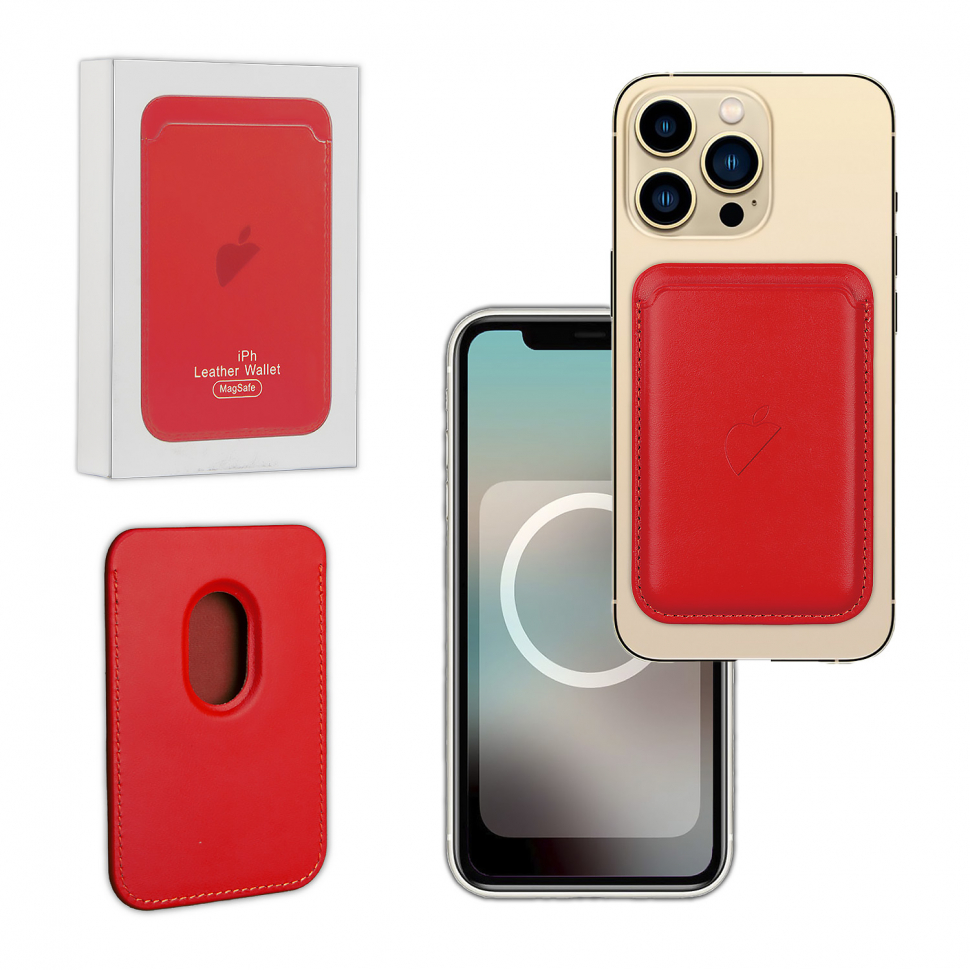 Чехол Leather Wallet Red iPhone 12/12 Pro/12 Pro Max/12 Mini (Анимация + NFC) с лого