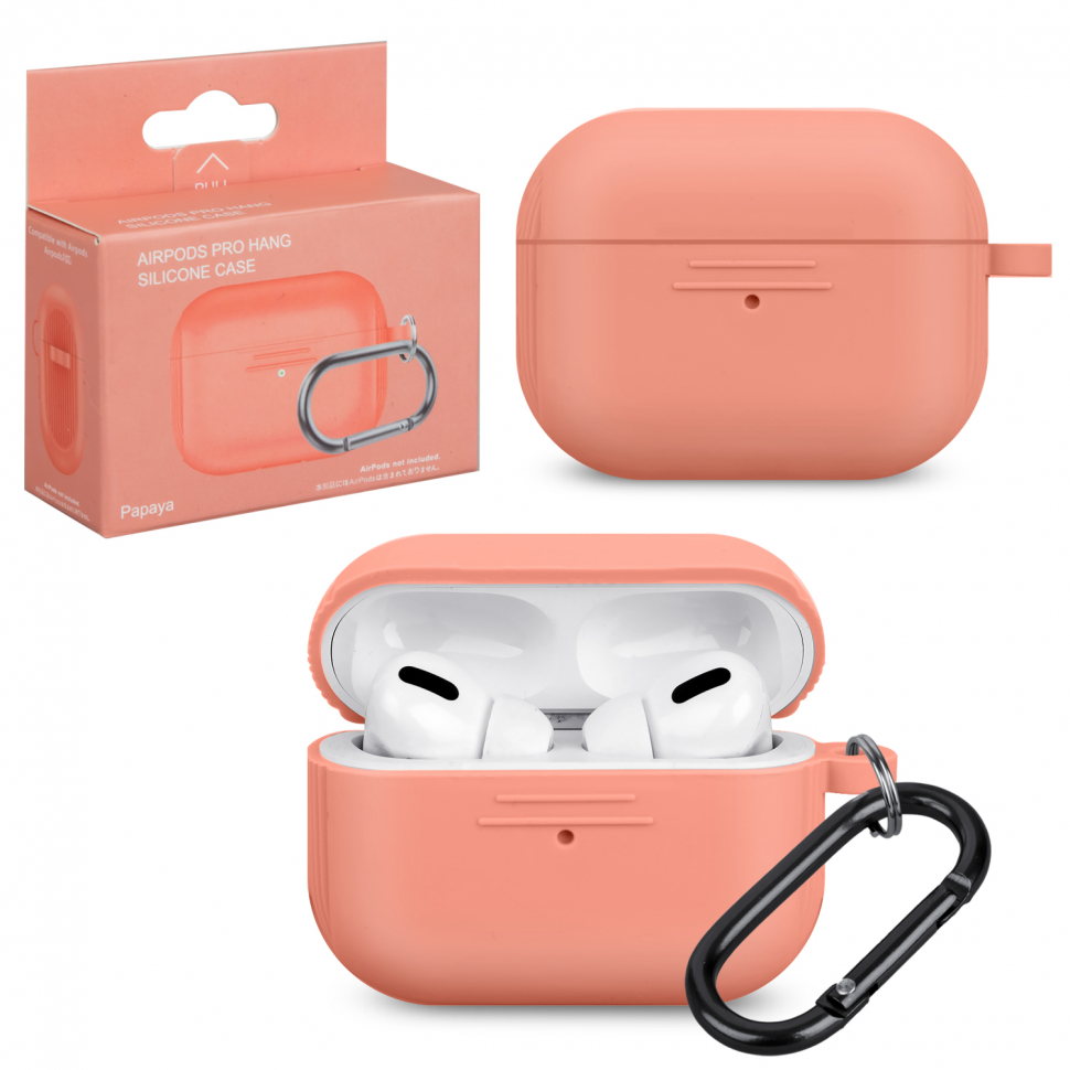 Чехол Airpods Pro Hang Silicon Сase с карабином  LE papaya