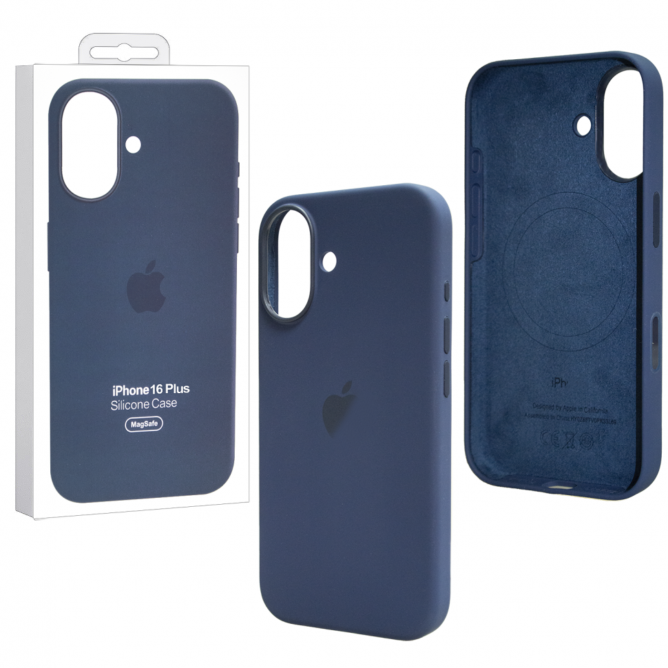 Чехол iPhone 16 Plus Silicon Case  (MagSafe + анимация NFC Clear) c LOGO Denim