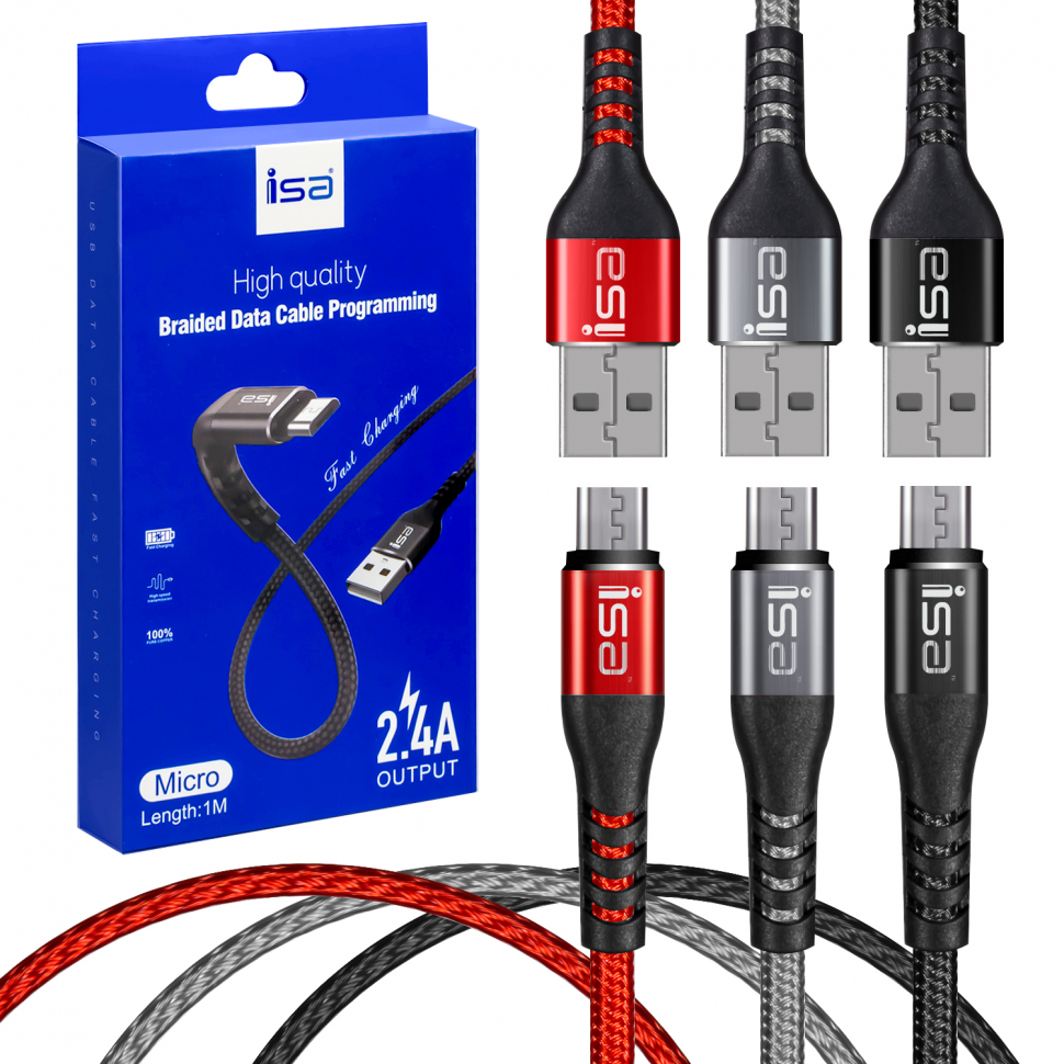 Кабель DC-B01 USB на MicroUSB 1m 2.4A LUX алюминий/нейлон ISA черный