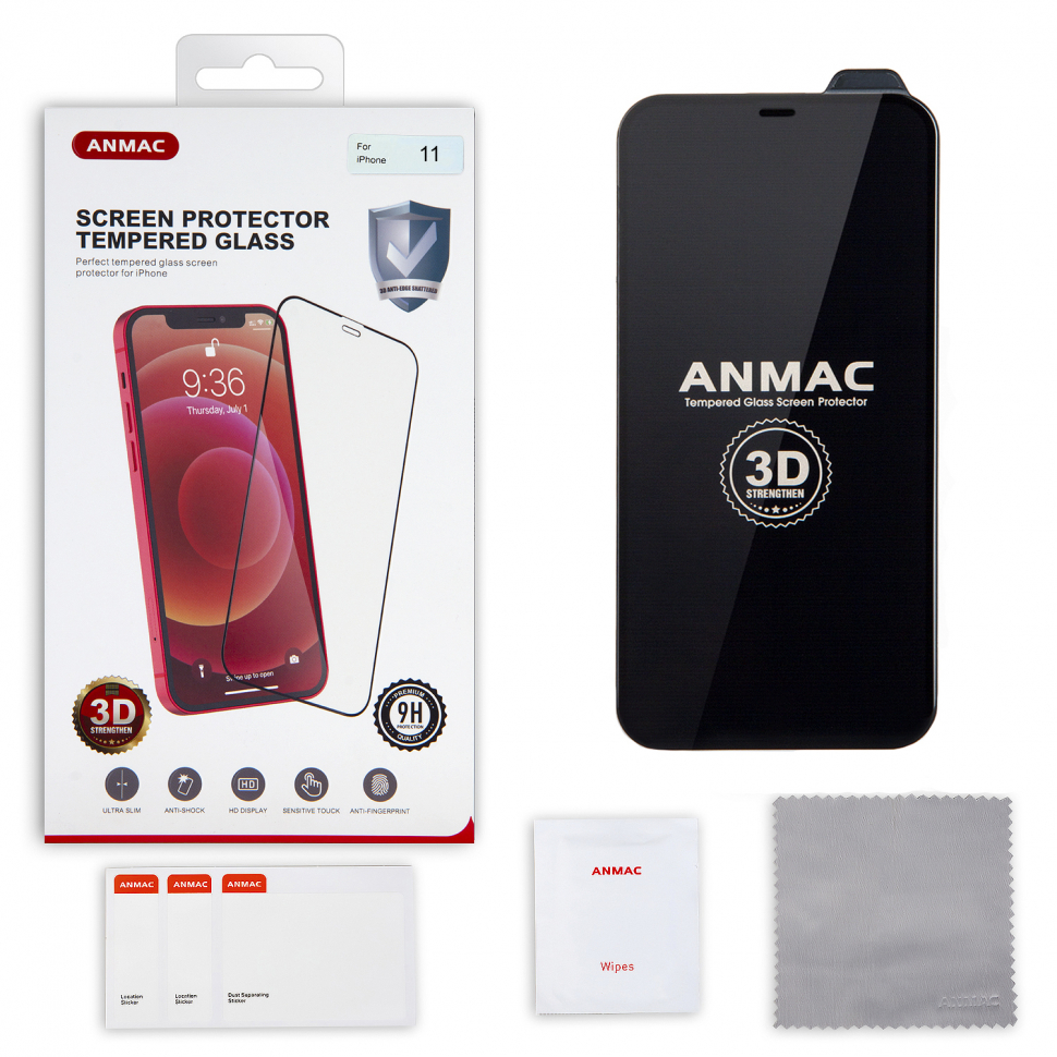 Защитное стекло iPhone 11 3D ANMAC черное усиленное  Арт.1137194