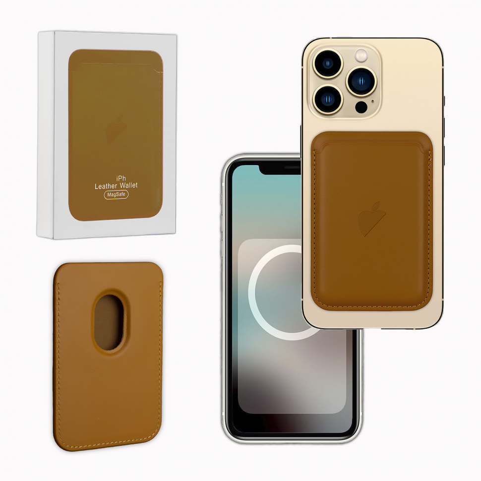 Чехол Leather Wallet Saddle Brown iPhone 12/12 Pro/12 Pro Max/12 Mini (Анимация NFC Clear) с лого