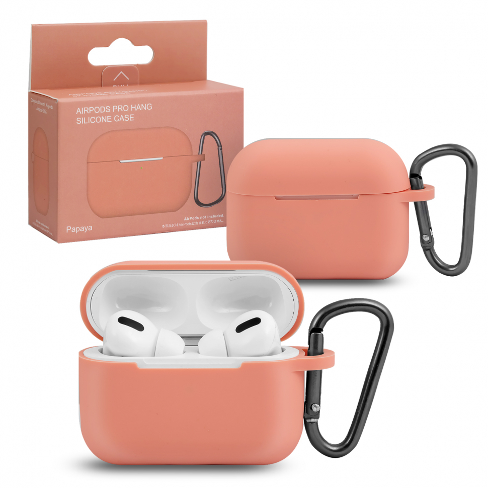 Чехол Airpods Pro Hang Silicon Сase с карабином   SL papaya