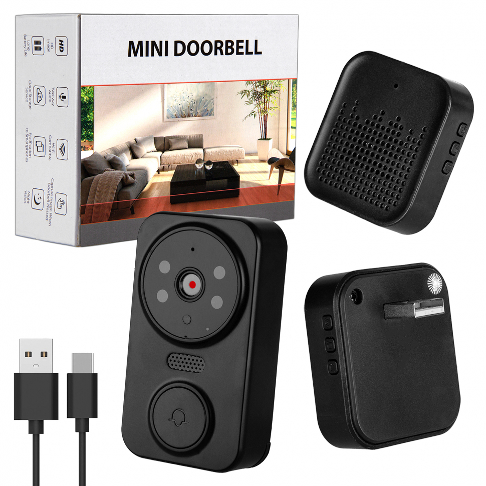 Беспроводной дверной звонок с камерой и микрофоном M8 (черный) (100шт/кор)